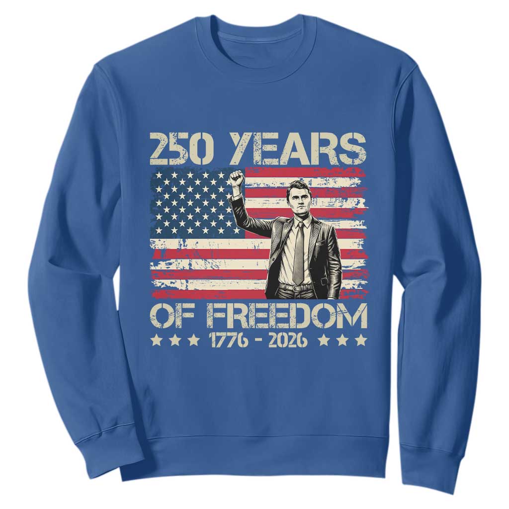America 250 Years Sweatshirt Charlie Kirk American Flag Freedom TS14 Royal Blue Print Your Wear