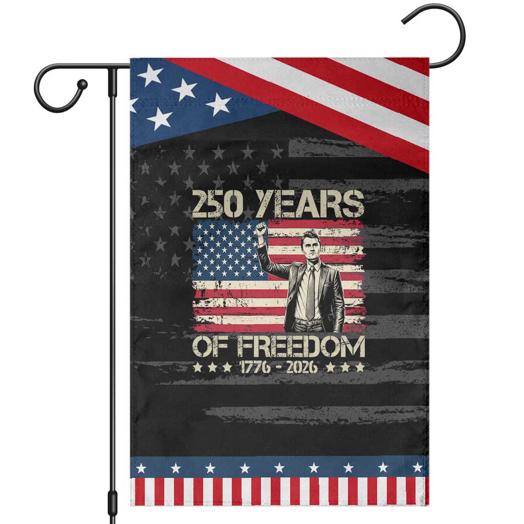 America 250 Years Patriotic Garden Flag Charlie Kirk American Flag Freedom TS14 Distressed Black Blue Print Your Wear