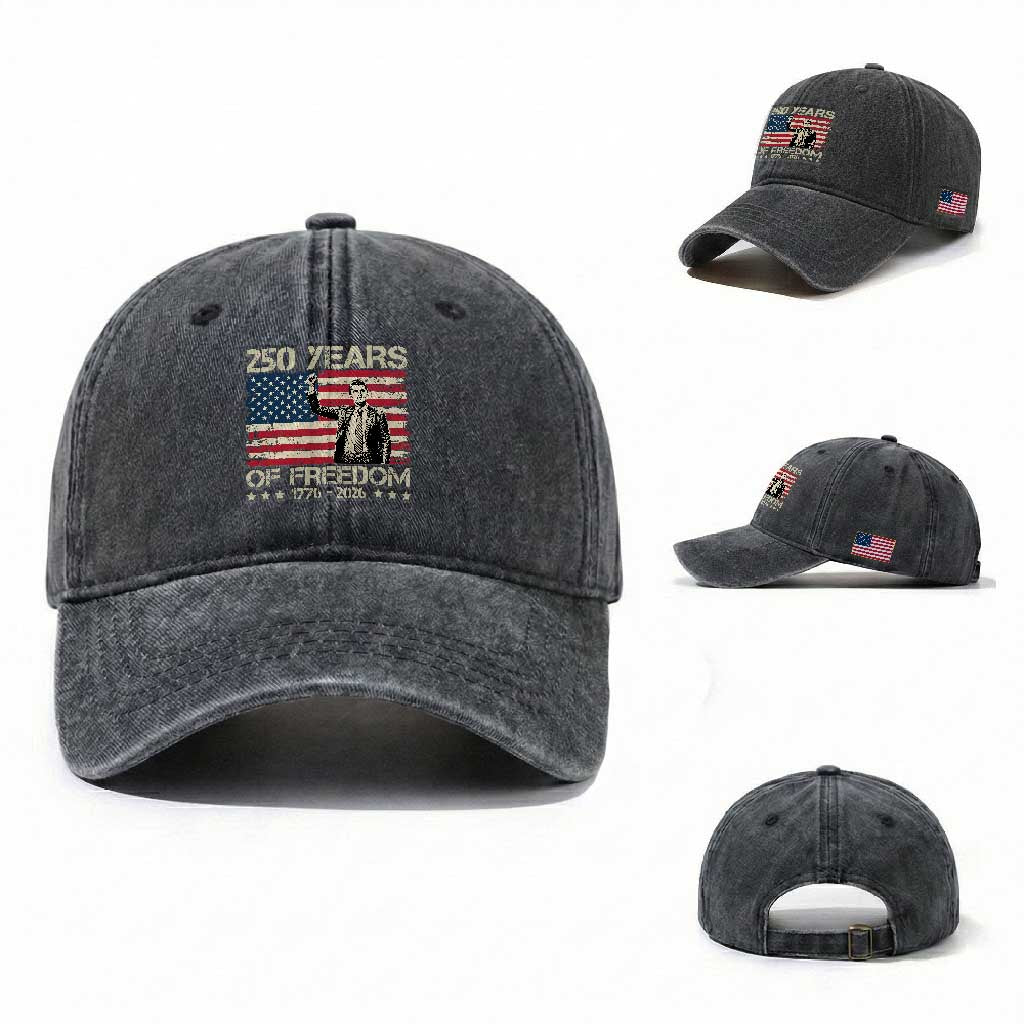 America 250 Years Washed Cotton Baseball Cap Charlie Kirk American Flag Freedom TS14 Washed Cap Universal Fit Dark Gray Print Your Wear