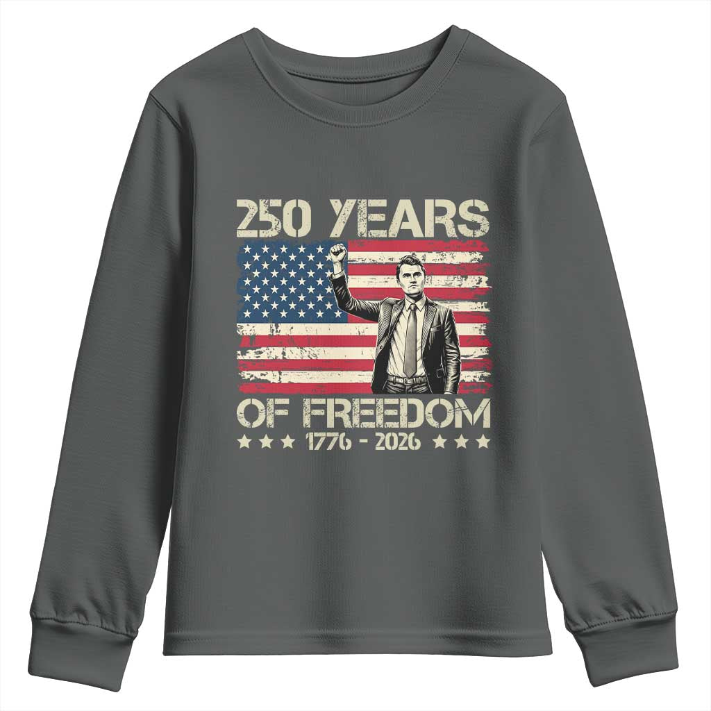 America 250 Years Youth Sweatshirt Charlie Kirk American Flag Freedom TS14 Dark Heather Print Your Wear