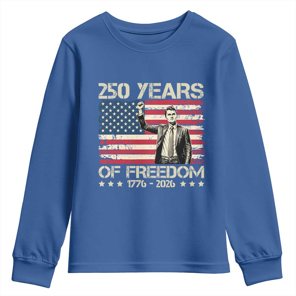 America 250 Years Youth Sweatshirt Charlie Kirk American Flag Freedom TS14 Royal Blue Print Your Wear