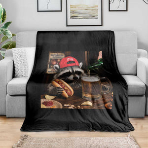 Patriotic USA Raccoon Drinking Beer Throw Blanket 4th of July Meme