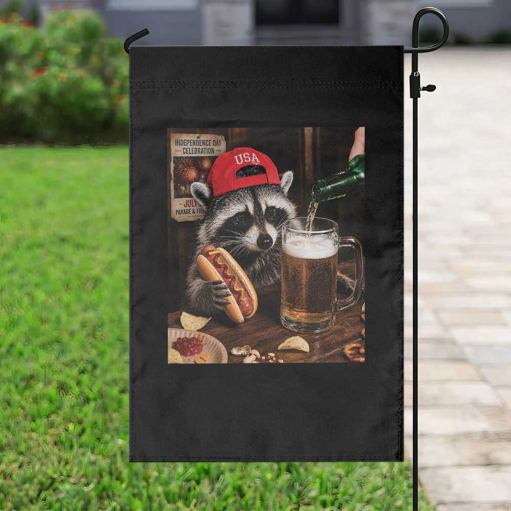 Patriotic USA Raccoon Drinking Beer Garden Flag 4th of July Meme