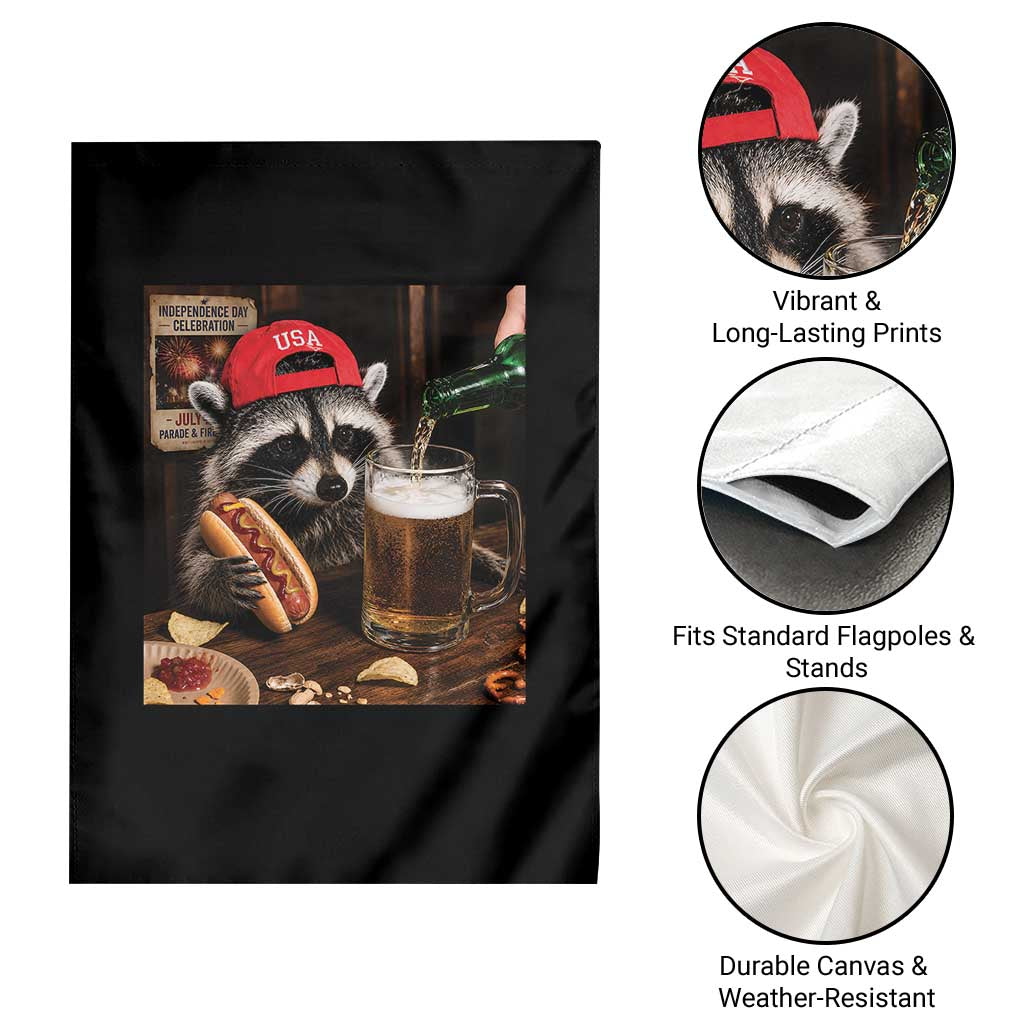 Patriotic USA Raccoon Drinking Beer Garden Flag 4th of July Meme