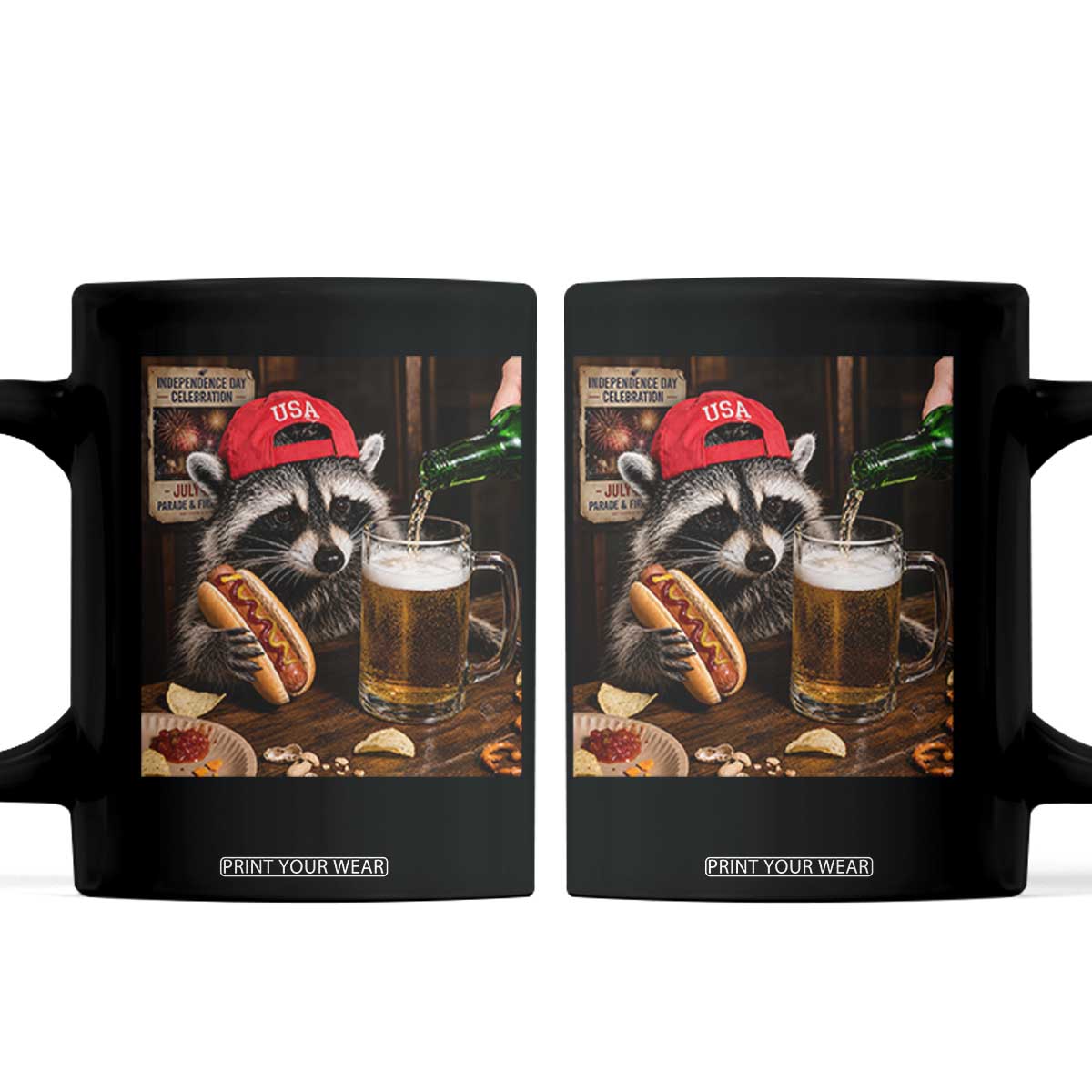 Patriotic USA Raccoon Drinking Beer Coffee Mug 4th of July Meme