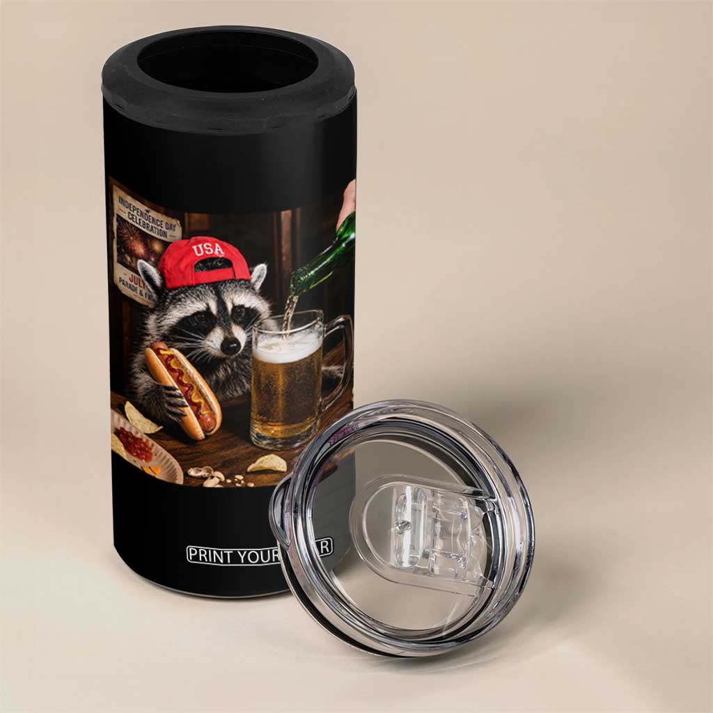 Patriotic USA Raccoon Drinking Beer 4 in 1 Can Cooler Tumbler 4th of July Meme