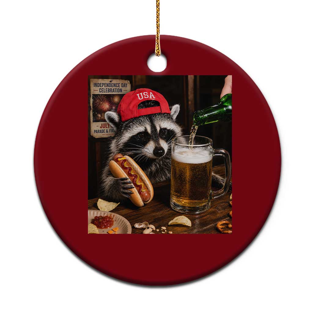 Patriotic USA Raccoon Drinking Beer Ceramic Ornament 4th of July Meme TS14 1pc Red Print Your Wear