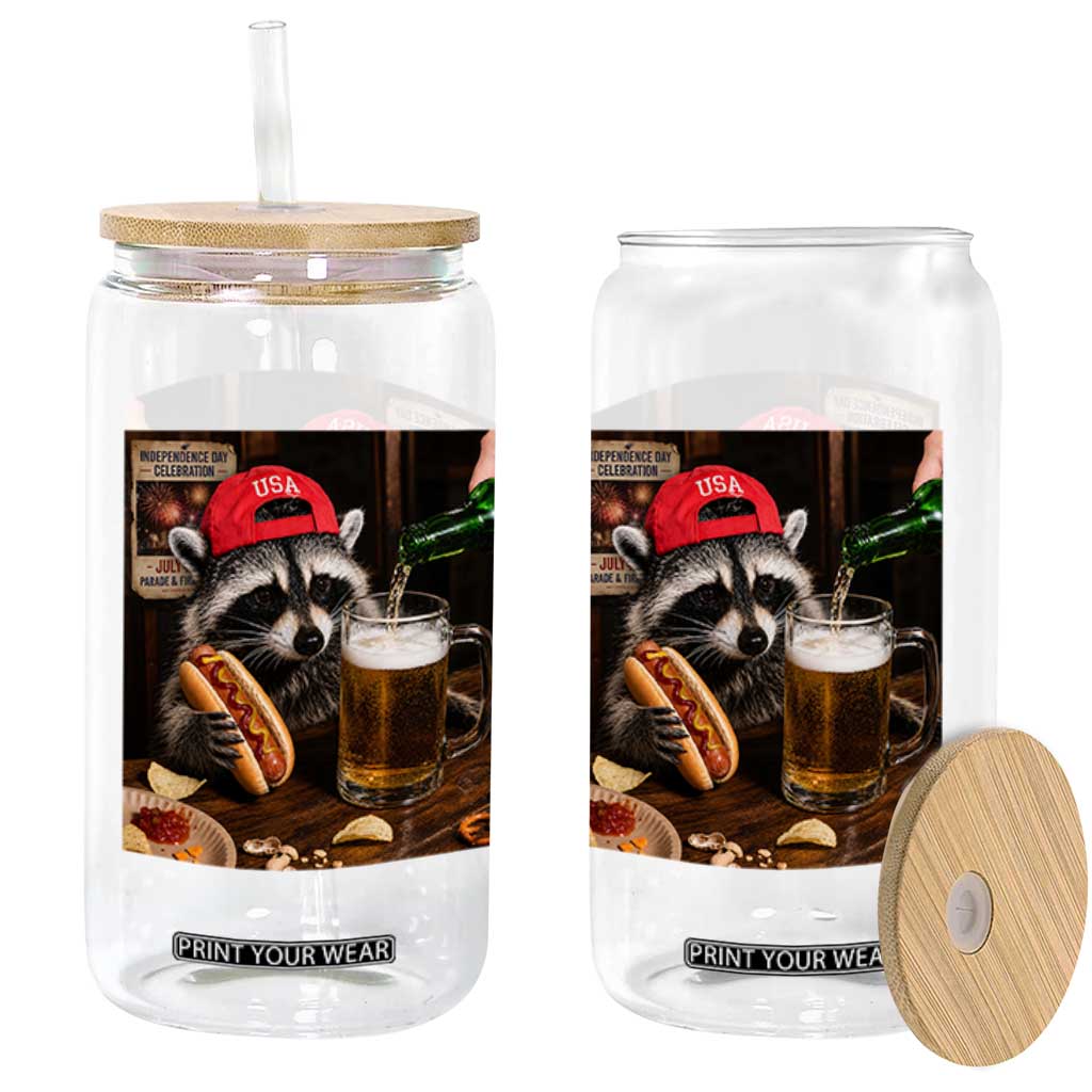 Patriotic USA Raccoon Drinking Beer Glass Can 4th of July Meme