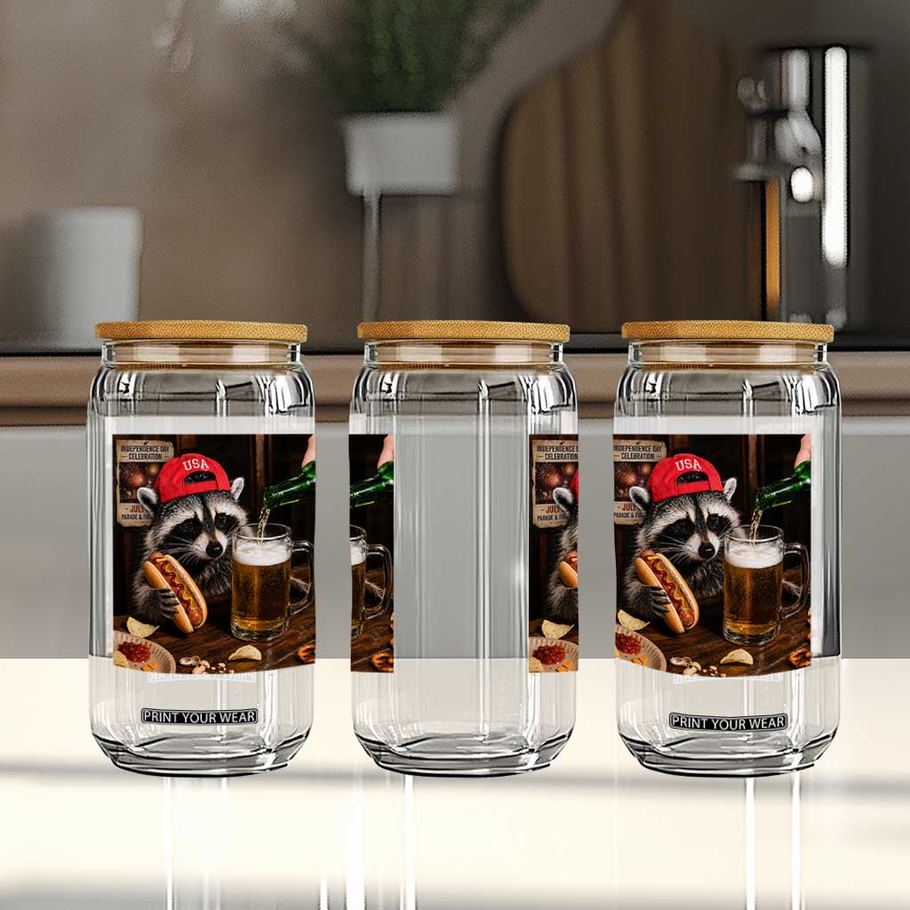 Patriotic USA Raccoon Drinking Beer Glass Can 4th of July Meme