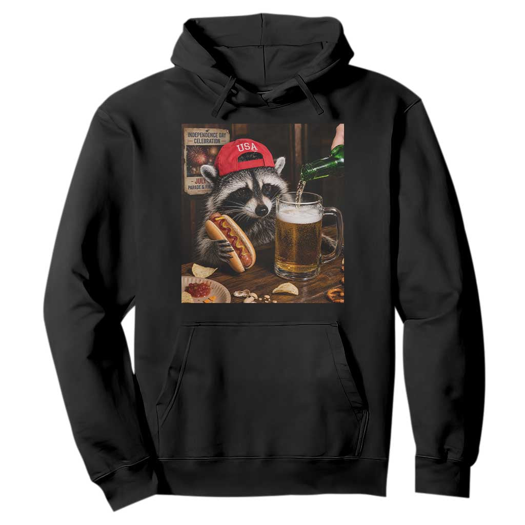 Patriotic USA Raccoon Drinking Beer Hoodie 4th of July Meme
