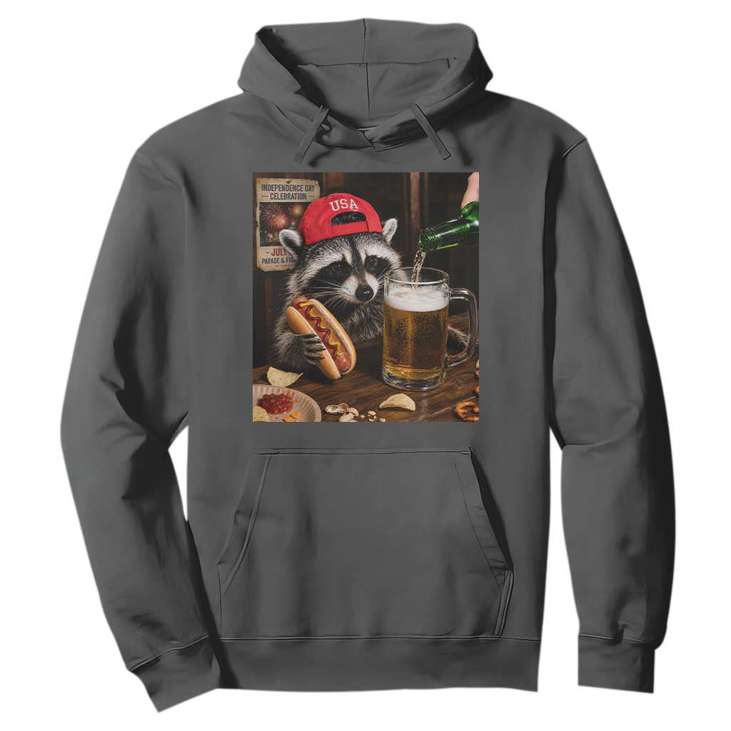 Patriotic USA Raccoon Drinking Beer Hoodie 4th of July Meme