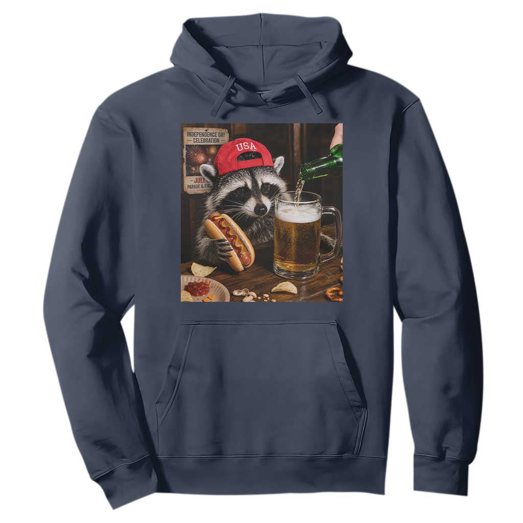 Patriotic USA Raccoon Drinking Beer Hoodie 4th of July Meme