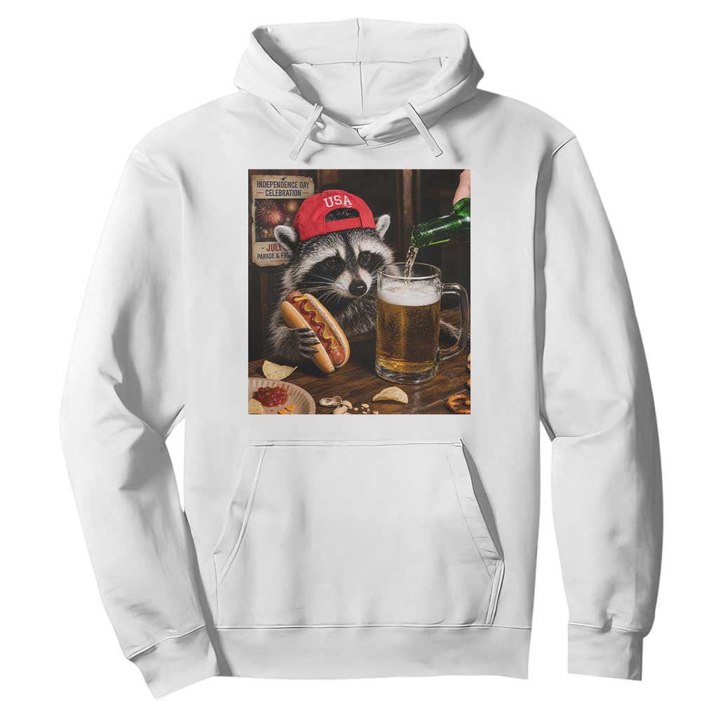 Patriotic USA Raccoon Drinking Beer Hoodie 4th of July Meme