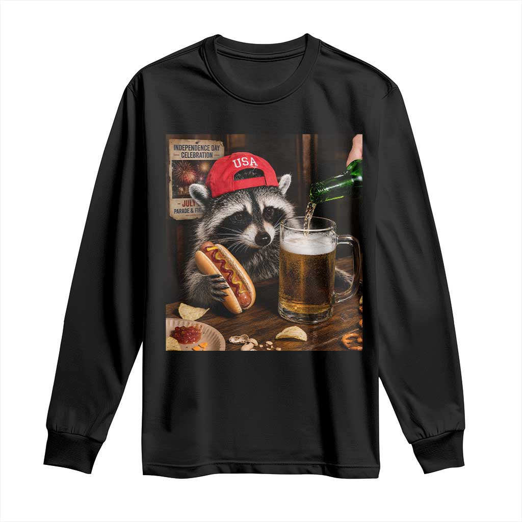 Patriotic USA Raccoon Drinking Beer Long Sleeve Shirt 4th of July Meme TS14 Black Print Your Wear