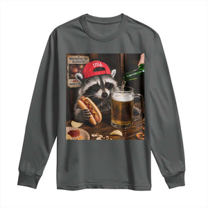 Patriotic USA Raccoon Drinking Beer Long Sleeve Shirt 4th of July Meme