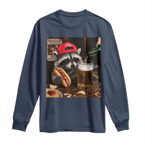 Patriotic USA Raccoon Drinking Beer Long Sleeve Shirt 4th of July Meme