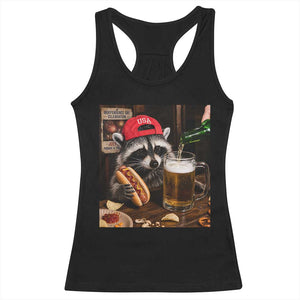 Patriotic USA Raccoon Drinking Beer Racerback Tank Top 4th of July Meme