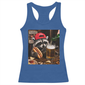 Patriotic USA Raccoon Drinking Beer Racerback Tank Top 4th of July Meme