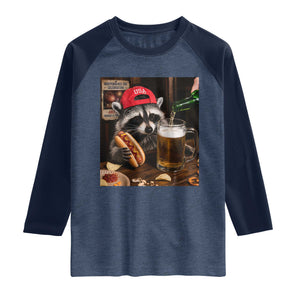 Patriotic USA Raccoon Drinking Beer Raglan Shirt 4th of July Meme