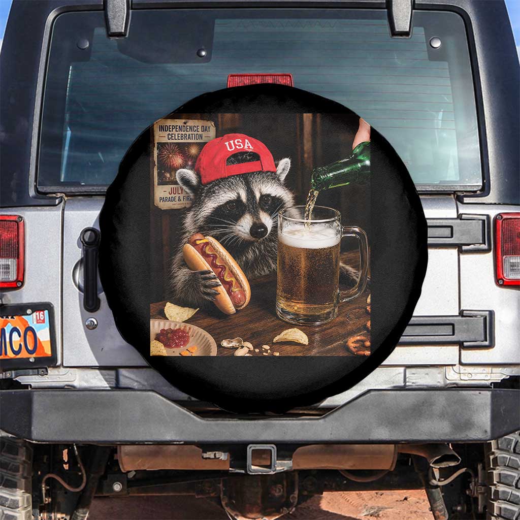 Patriotic USA Raccoon Drinking Beer Spare Tire Cover 4th of July Meme