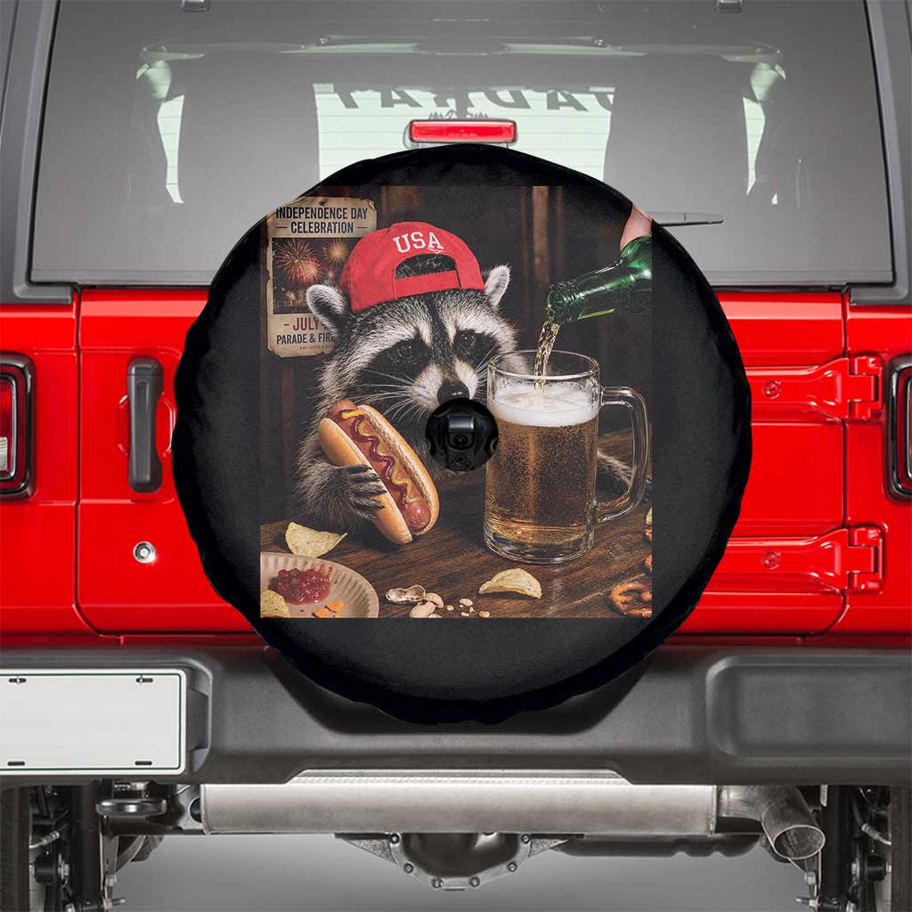 Patriotic USA Raccoon Drinking Beer Spare Tire Cover 4th of July Meme