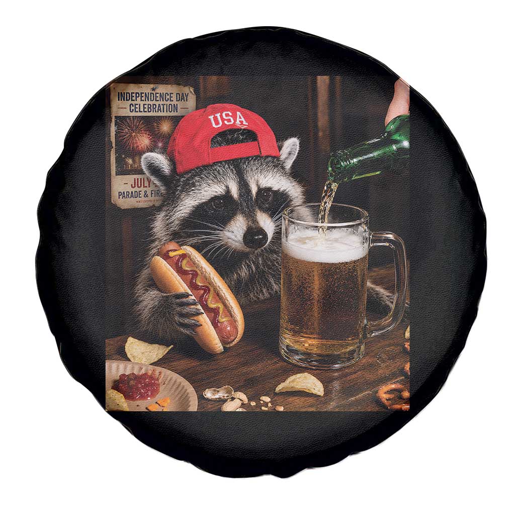Patriotic USA Raccoon Drinking Beer Spare Tire Cover 4th of July Meme