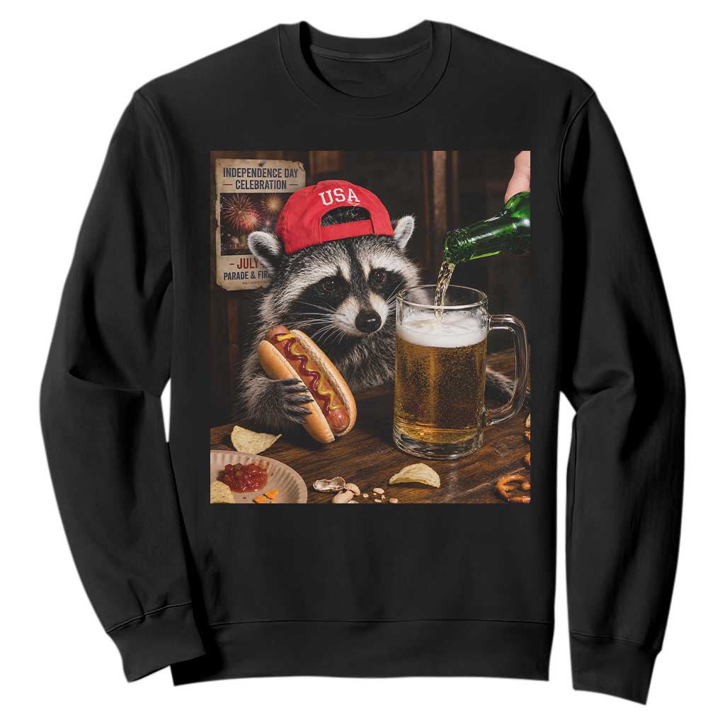 Patriotic USA Raccoon Drinking Beer Sweatshirt 4th of July Meme