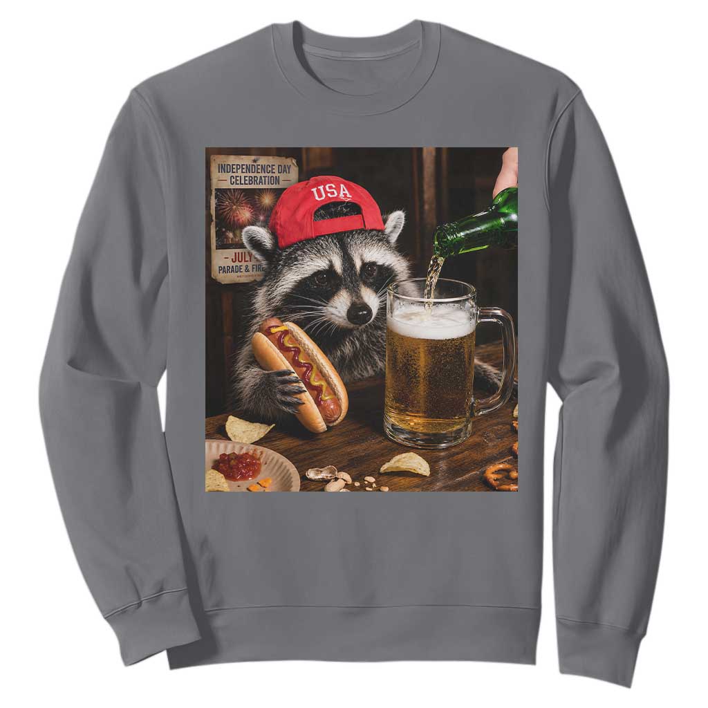Patriotic USA Raccoon Drinking Beer Sweatshirt 4th of July Meme