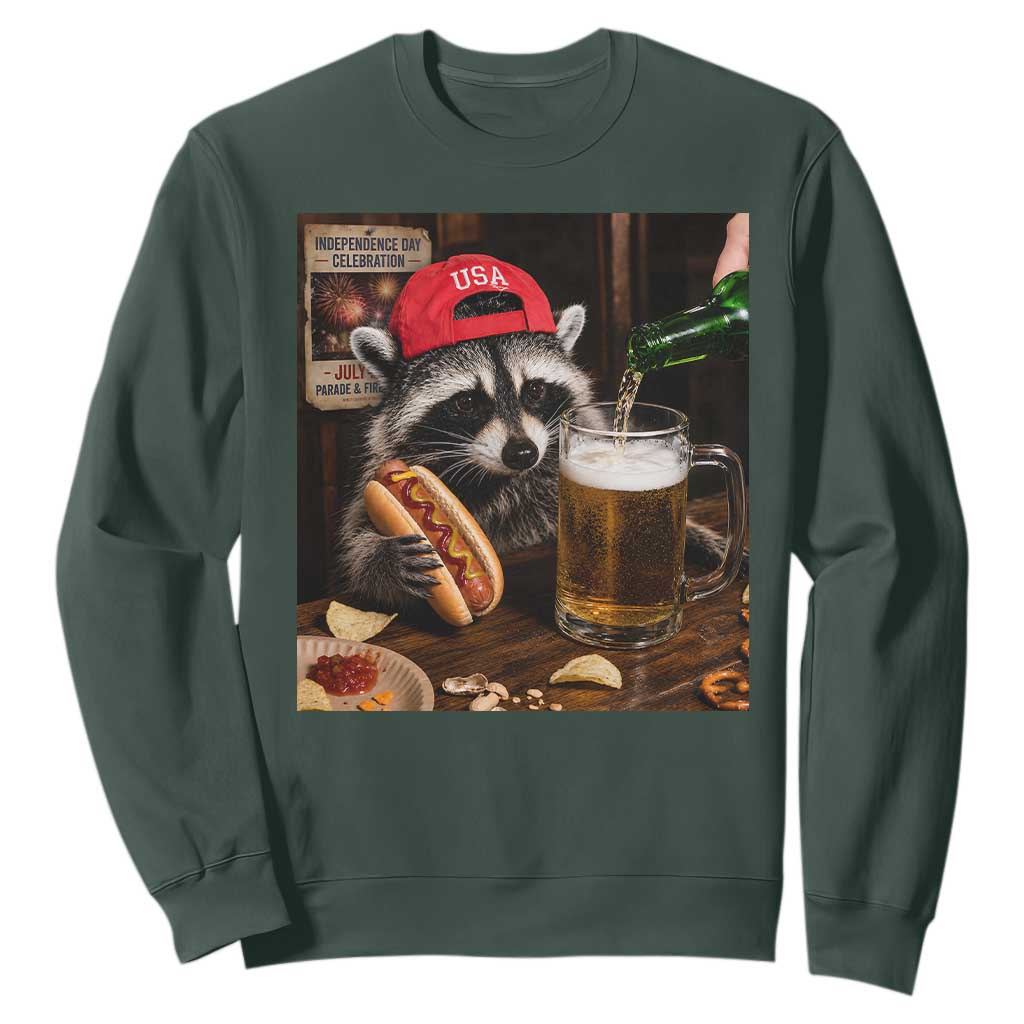 Patriotic USA Raccoon Drinking Beer Sweatshirt 4th of July Meme