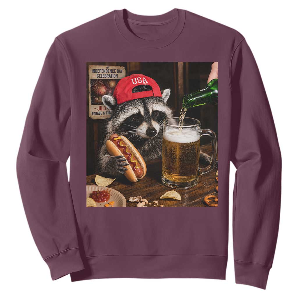 Patriotic USA Raccoon Drinking Beer Sweatshirt 4th of July Meme