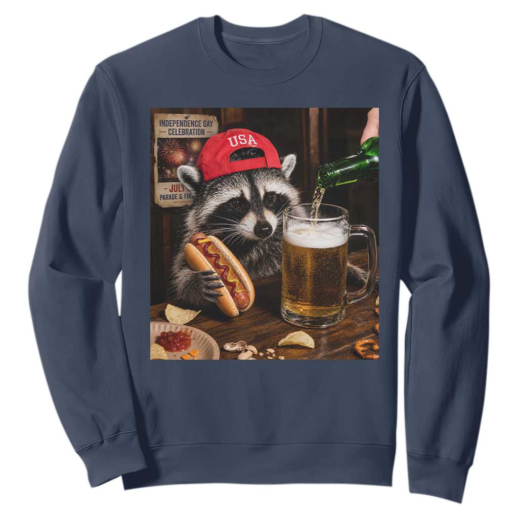 Patriotic USA Raccoon Drinking Beer Sweatshirt 4th of July Meme