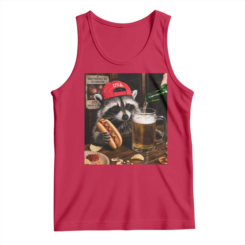 Patriotic USA Raccoon Drinking Beer Tank Top 4th of July Meme