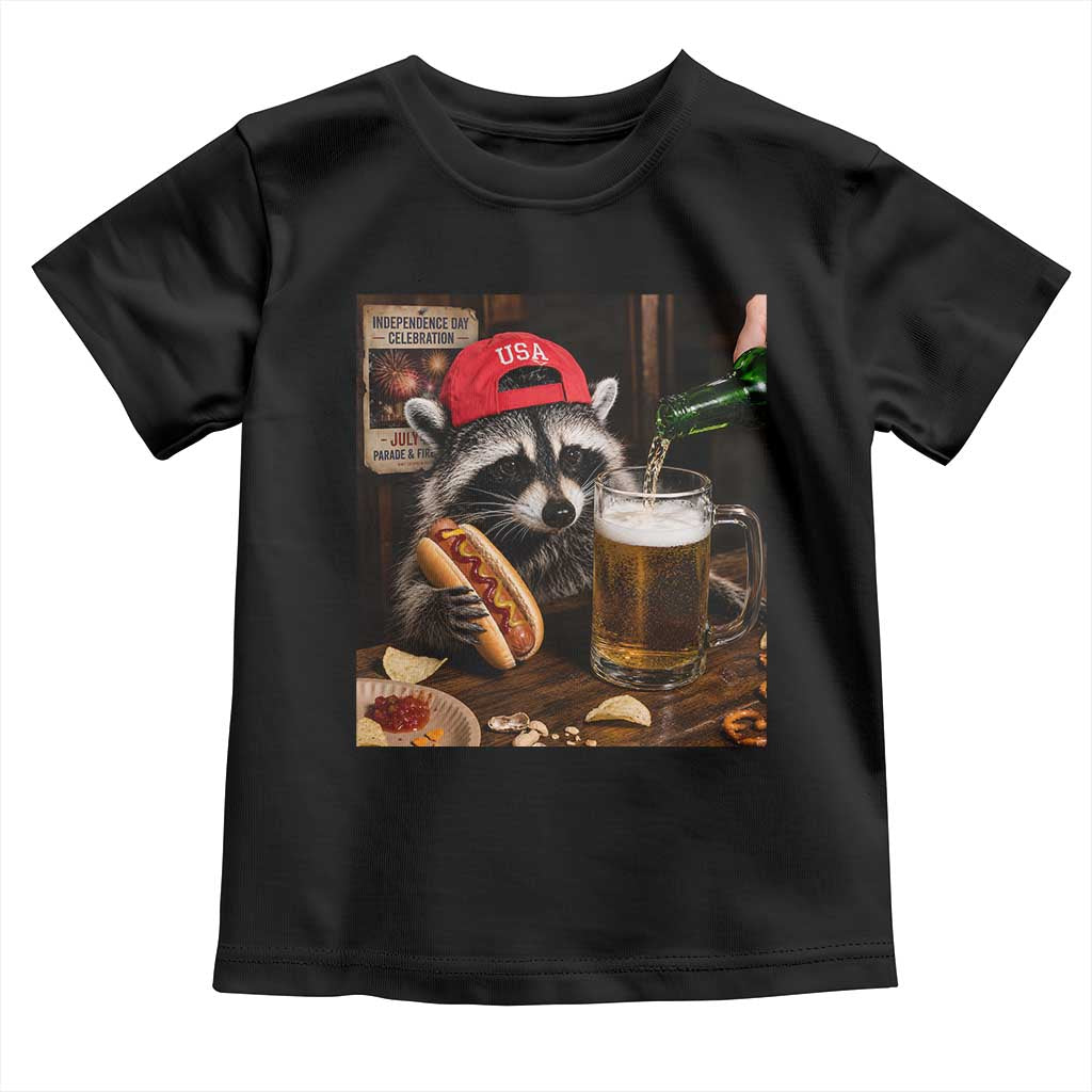 Patriotic USA Raccoon Drinking Beer Toddler T Shirt 4th of July Meme TS14 Black Print Your Wear