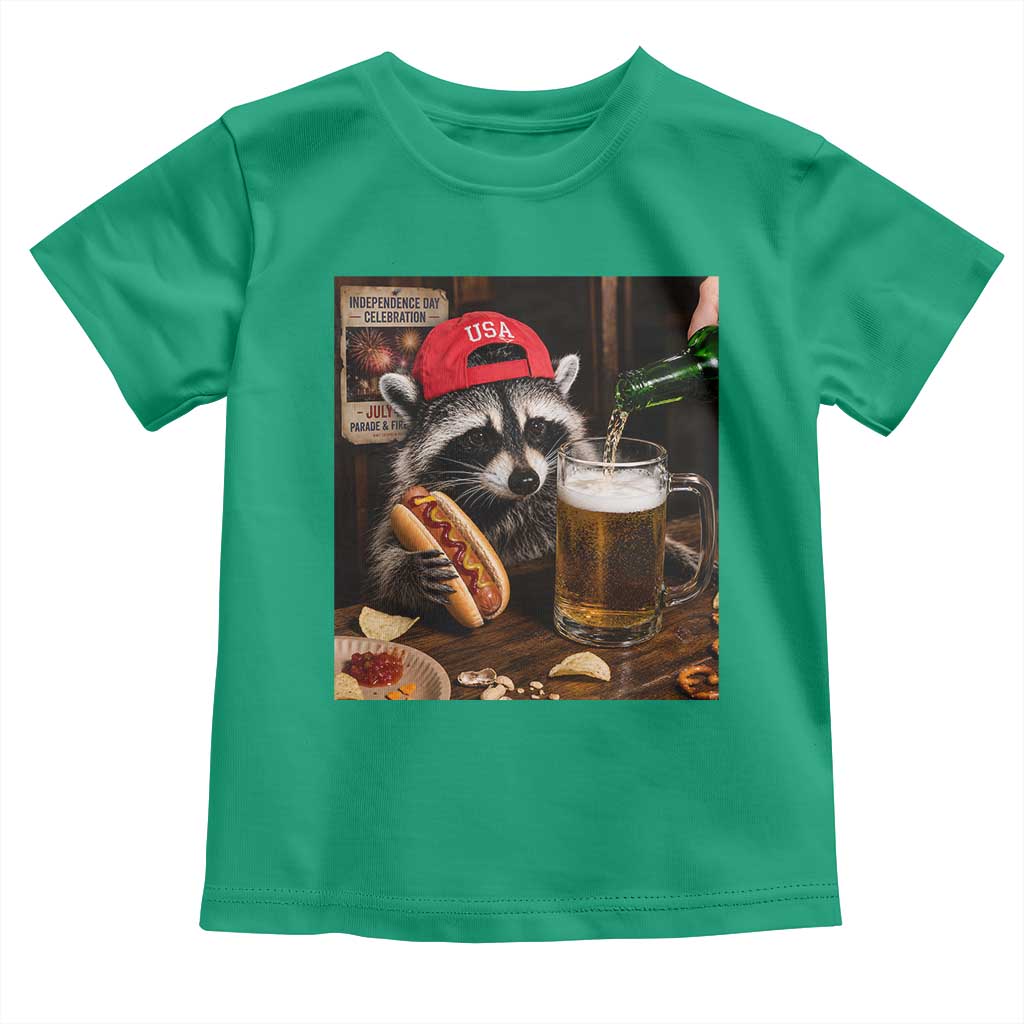 Patriotic USA Raccoon Drinking Beer Toddler T Shirt 4th of July Meme