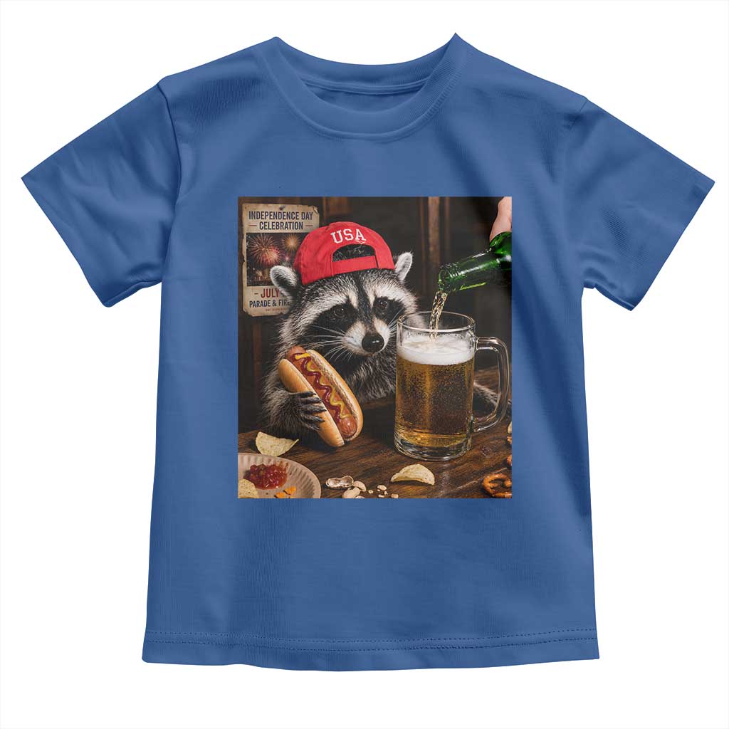 Patriotic USA Raccoon Drinking Beer Toddler T Shirt 4th of July Meme