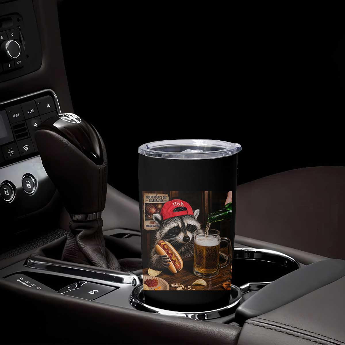 Patriotic USA Raccoon Drinking Beer Tumbler Cup 4th of July Meme