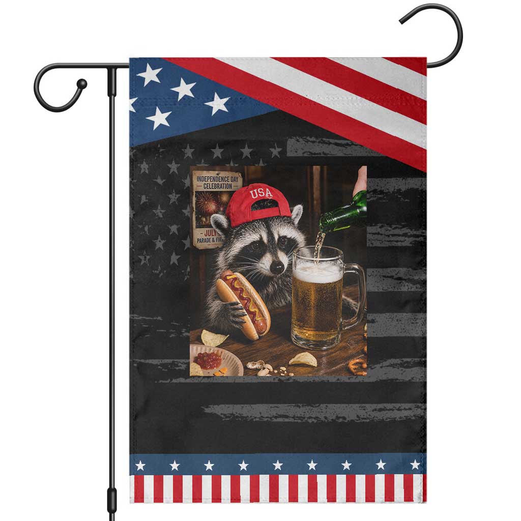 Raccoon Drinking Beer Patriotic Garden Flag 4th of July Meme