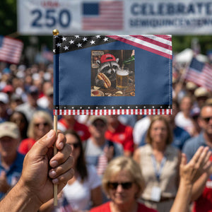 Raccoon Drinking Beer Patriotic Handheld Flag 4th of July Meme