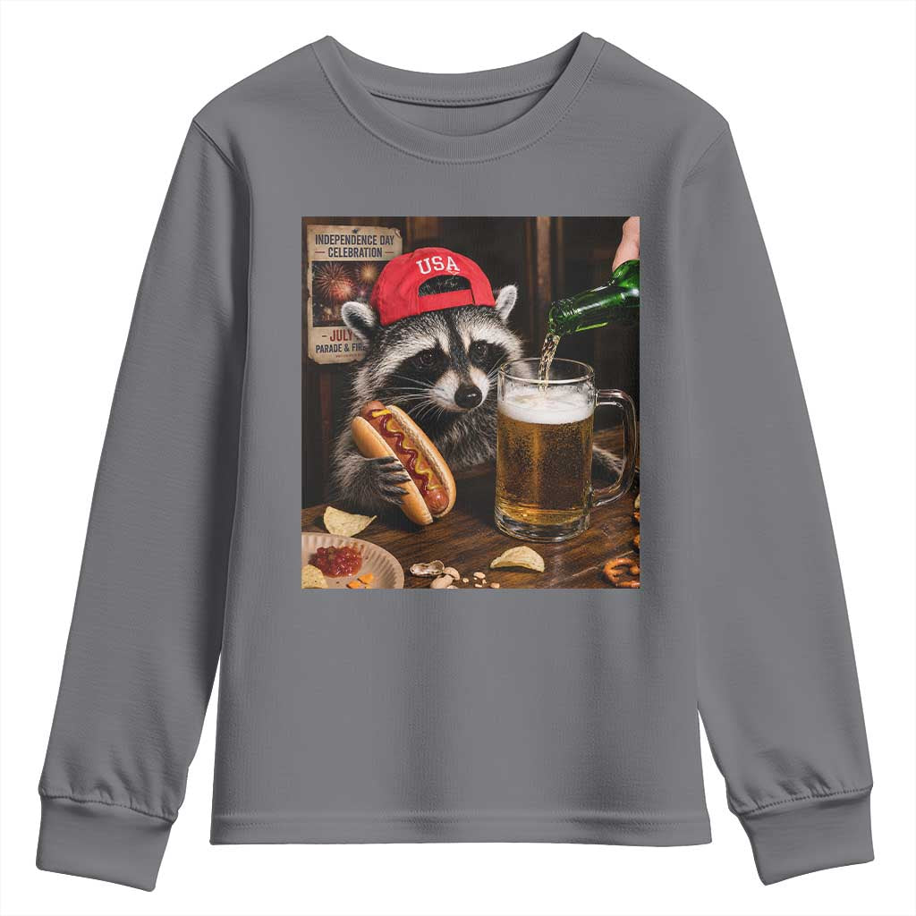 Patriotic USA Raccoon Drinking Beer Youth Sweatshirt 4th of July Meme