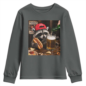 Patriotic USA Raccoon Drinking Beer Youth Sweatshirt 4th of July Meme