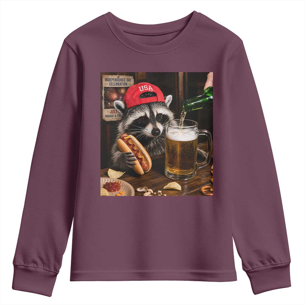 Patriotic USA Raccoon Drinking Beer Youth Sweatshirt 4th of July Meme