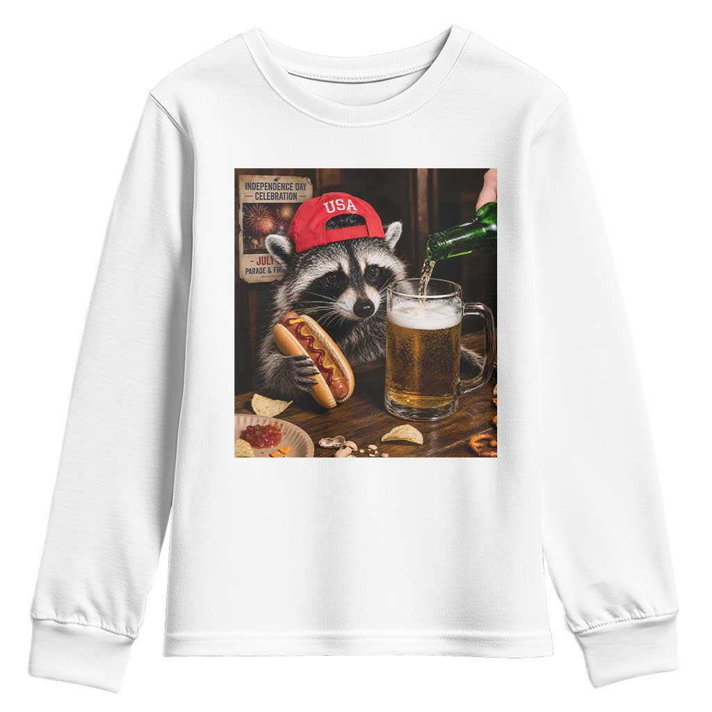 Patriotic USA Raccoon Drinking Beer Youth Sweatshirt 4th of July Meme