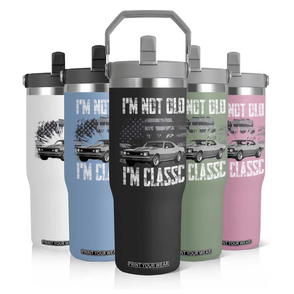 I'm Not Old I'm Classic Flip Straw Tumbler Retro American Muscle Car Classic USA