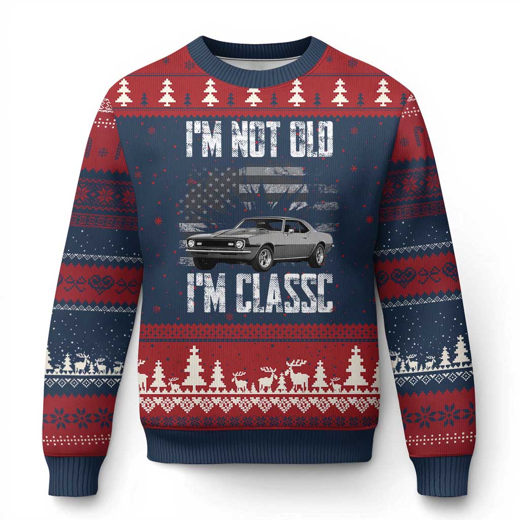 I'm Not Old I'm Classic Ugly Christmas Sweater Retro American Muscle Car Classic USA TS14 Navy Red Print Your Wear