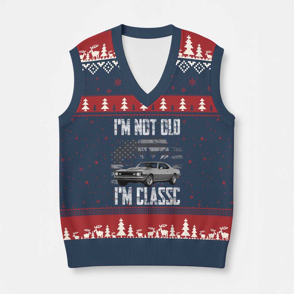 I'm Not Old I'm Classic V-Neck Knit Sweater Vest Retro American Muscle Car Classic USA TS14 Navy Red Print Your Wear