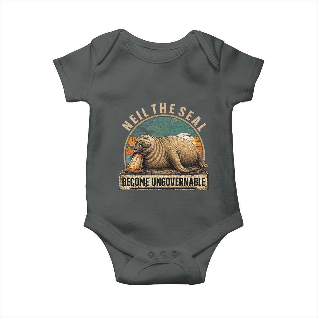 Neil The Seal Become Ungovernable Baby Onesie Funny Elephant Seal Meme TS14 Dark Heather Print Your Wear