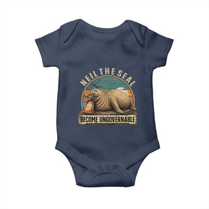 Neil The Seal Become Ungovernable Baby Onesie Funny Elephant Seal Meme TS14 Navy Print Your Wear