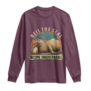 Neil The Seal Become Ungovernable Long Sleeve Shirt Funny Elephant Seal Meme TS14 Maroon Print Your Wear