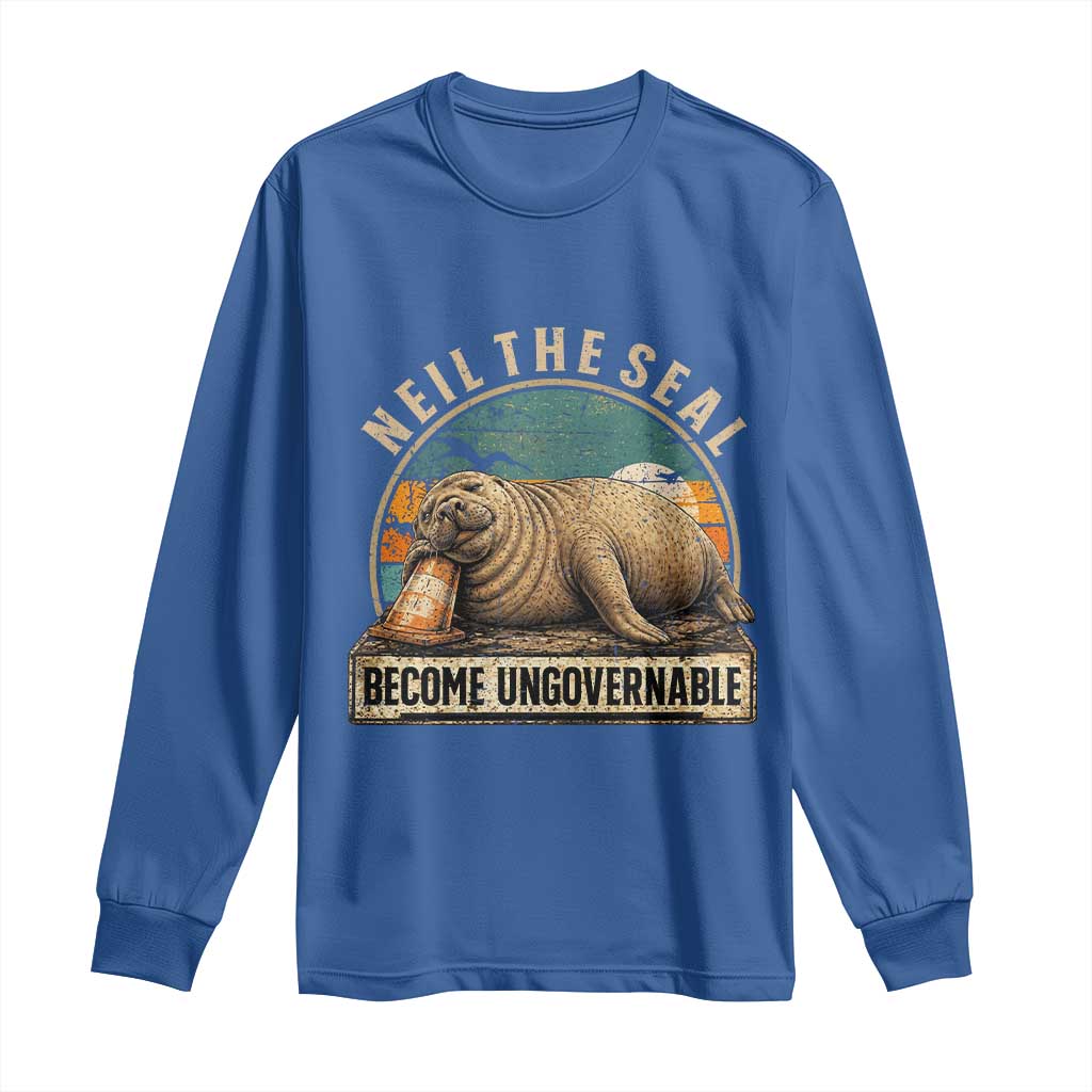 Neil The Seal Become Ungovernable Long Sleeve Shirt Funny Elephant Seal Meme TS14 Royal Blue Print Your Wear