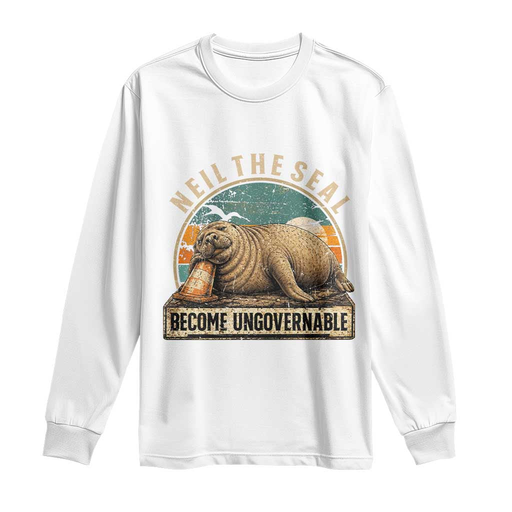Neil The Seal Become Ungovernable Long Sleeve Shirt Funny Elephant Seal Meme TS14 White Print Your Wear